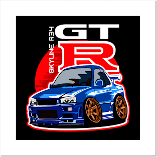 Skyline R34 GTR Blue Posters and Art